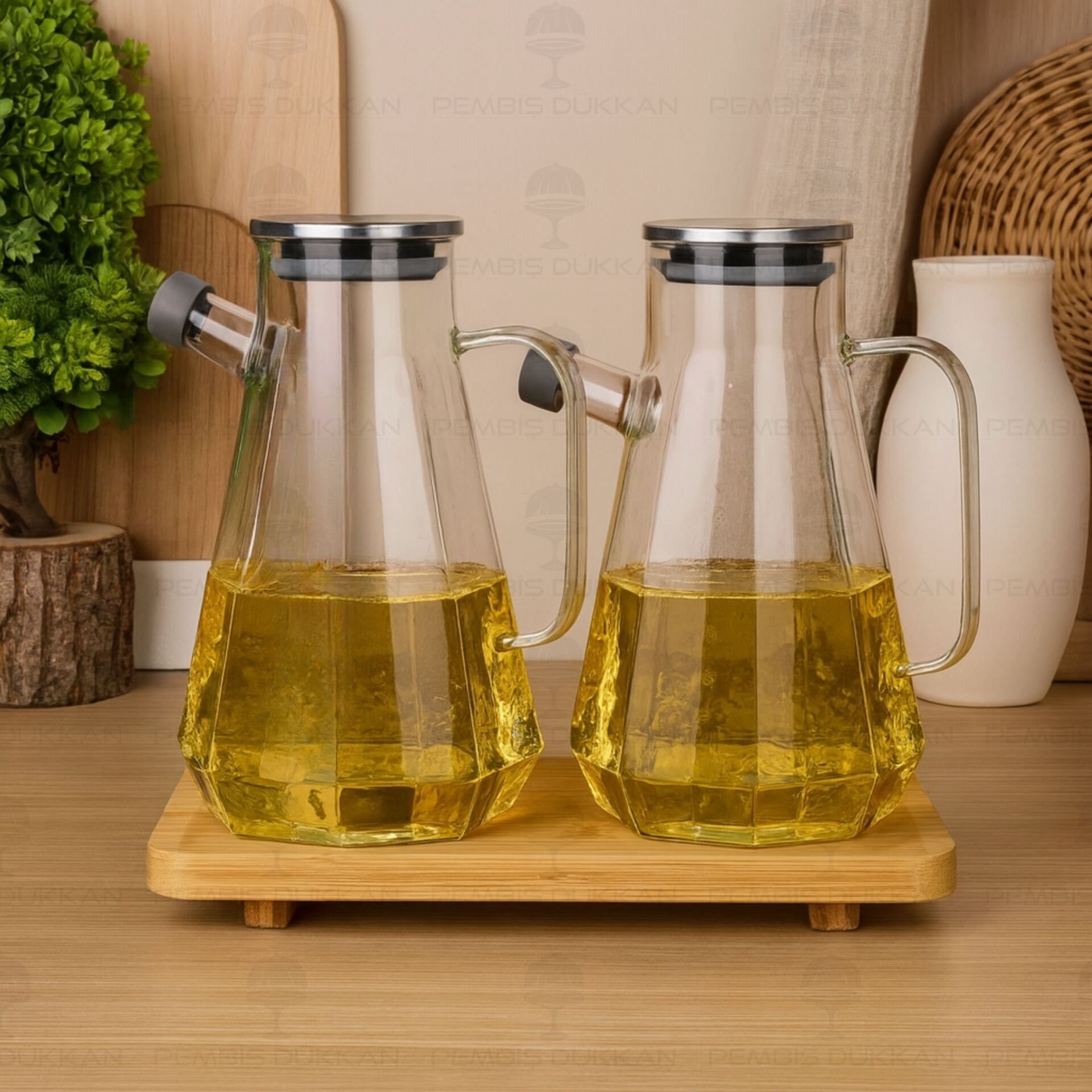 BAMBU ALTLIKLI, 2Lİ KÖŞELİ METAL YAĞDANLIK SET (GLA018 + 8B31)