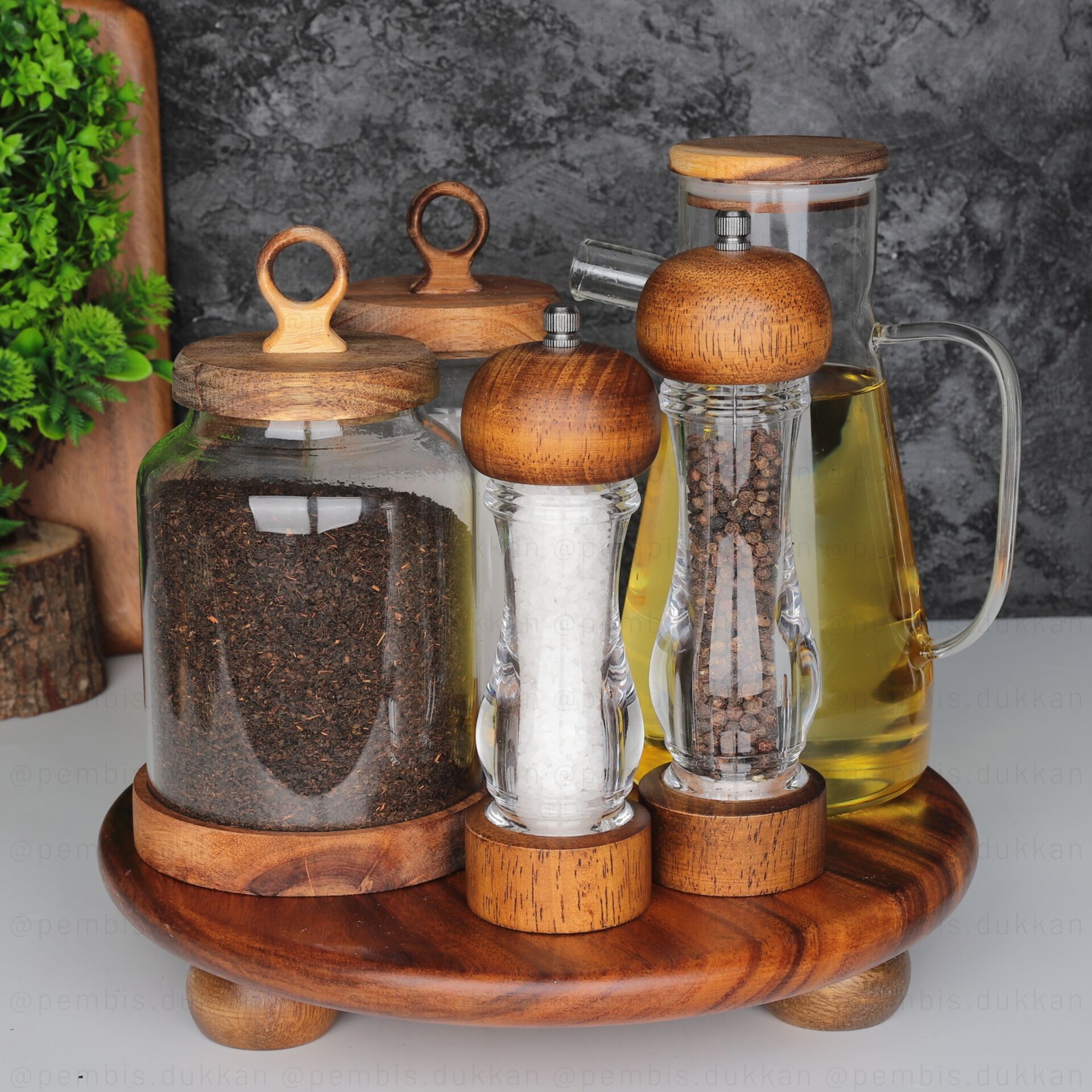 AKASYA TOP AYAKLI LİLY KAVANOZ & YAĞDANLIK SET NO 3