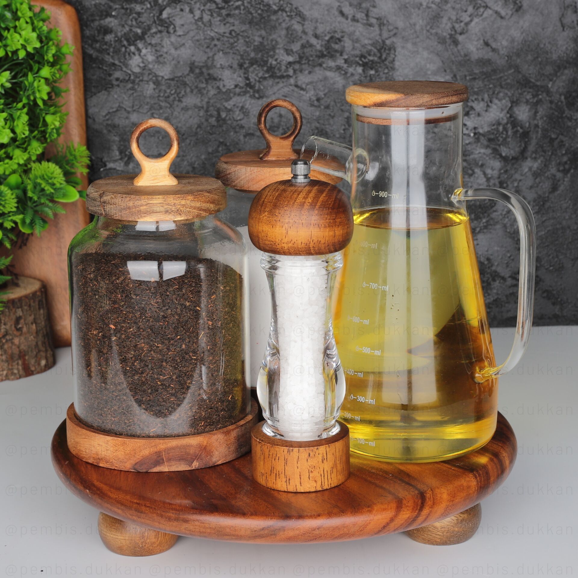 AKASYA TOP AYAKLI LİLY KAVANOZ & YAĞDANLIK SET NO 4
