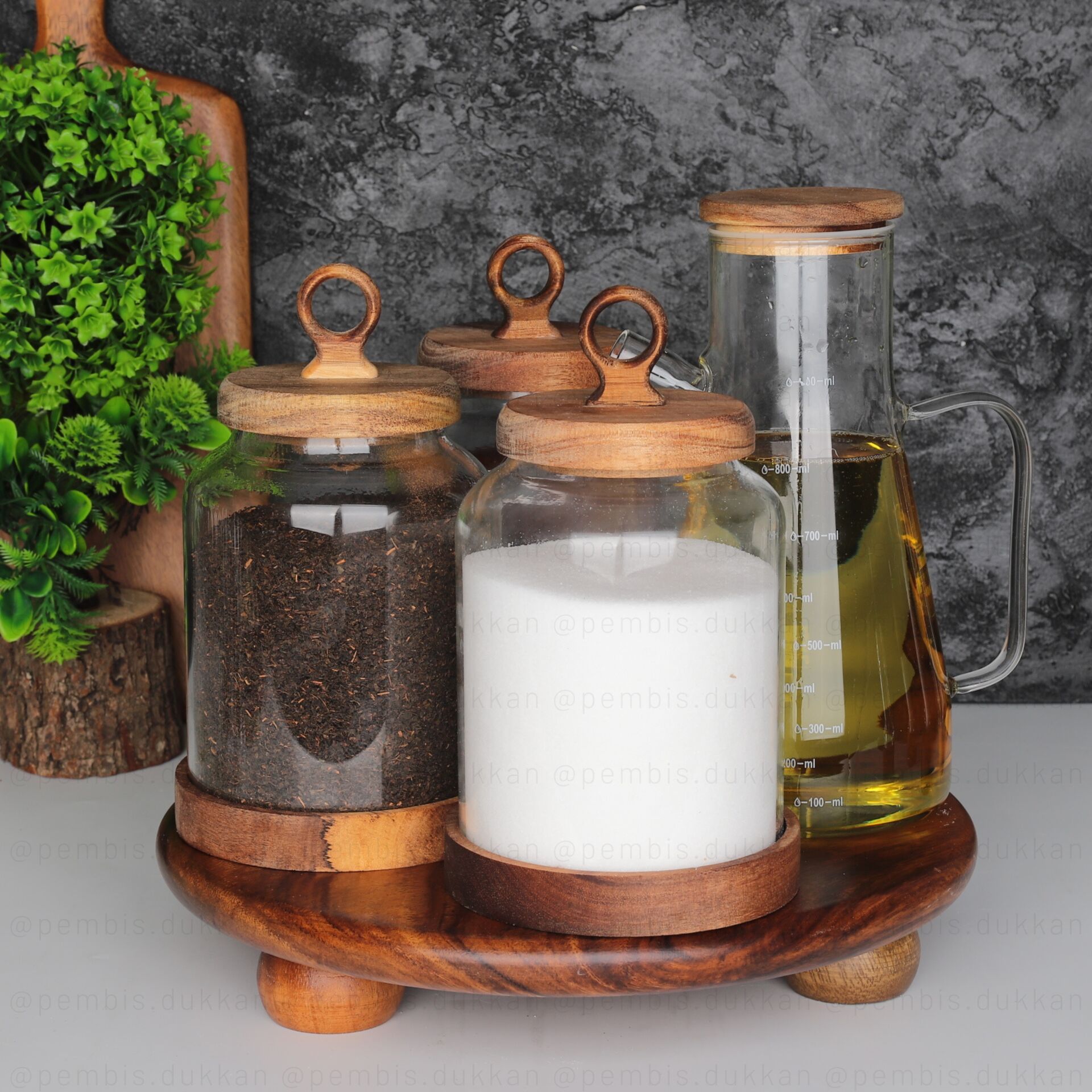 AKASYA TOP AYAKLI LİLY KAVANOZ & YAĞDANLIK SET NO 5