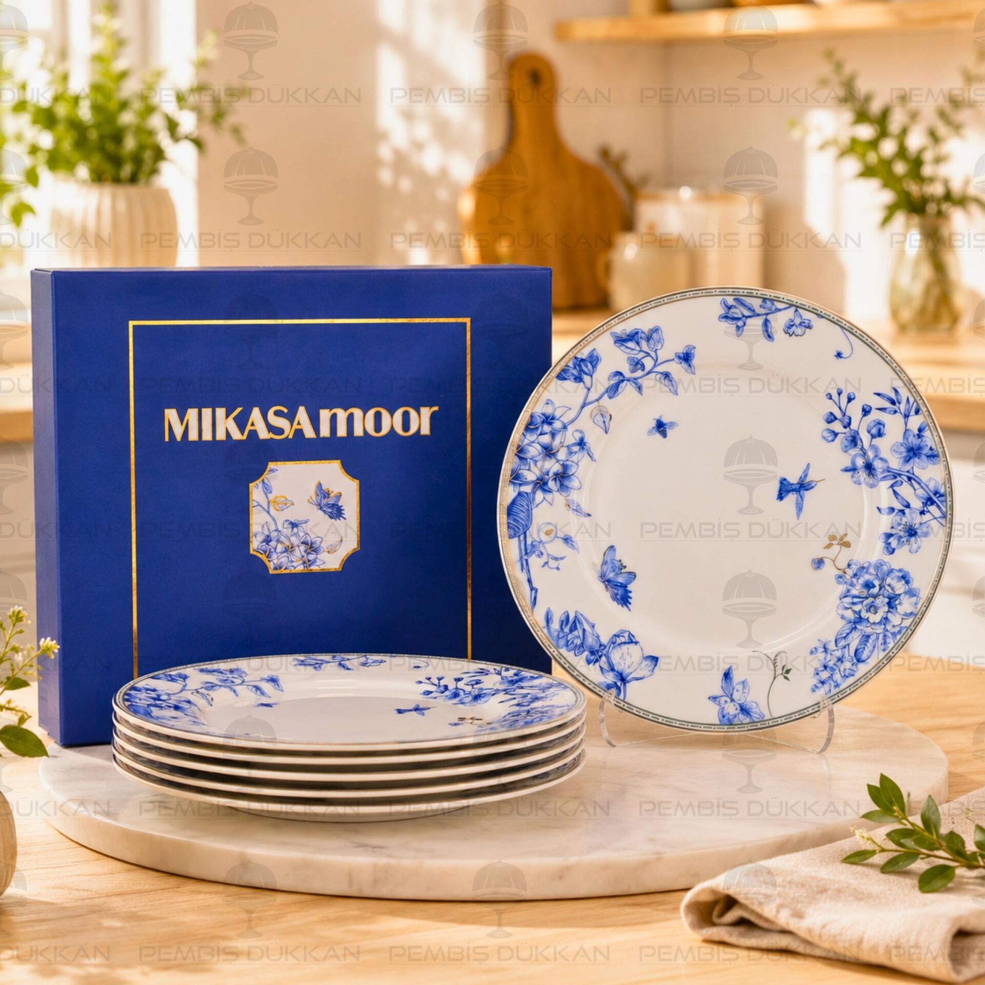 Fili E Fiori Mavi Beyaz 6lı Pasta Tabağı Takımı 20cm