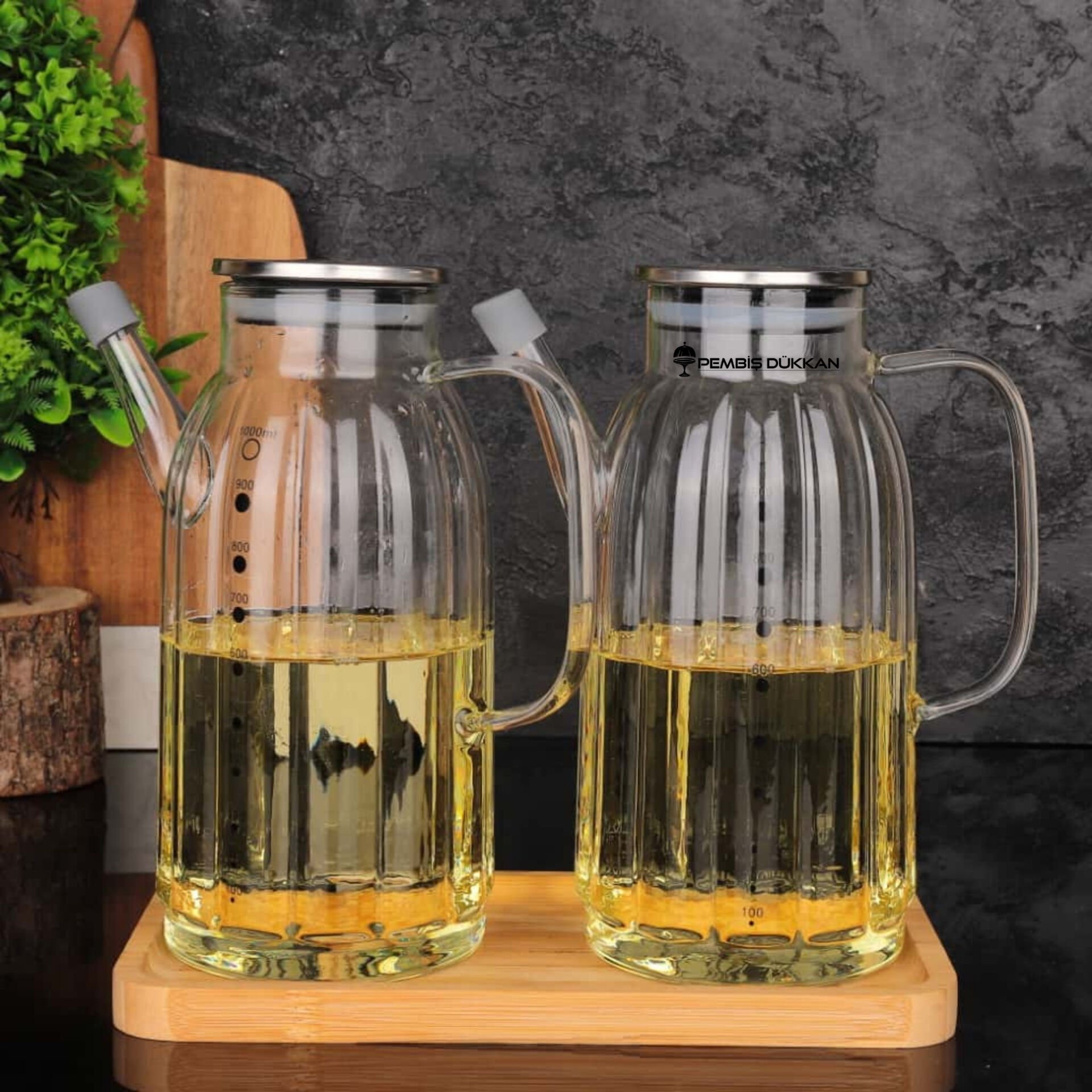 2 ADET METAL KAPAKLI YAĞDANLIK GLA 01 + DİKDÖRTGEN ALT BAMBU SET NO 21