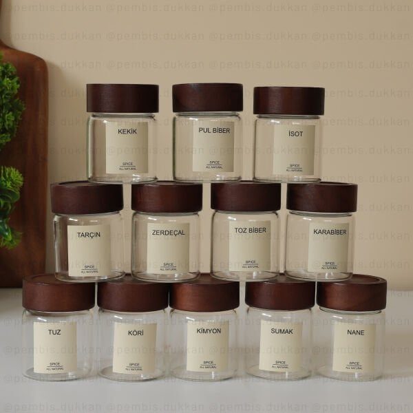 AKASYA STANDLI 12Lİ  200 ML AKASYA KAPAKLI BAHARATLIK KOMBİN NO 1