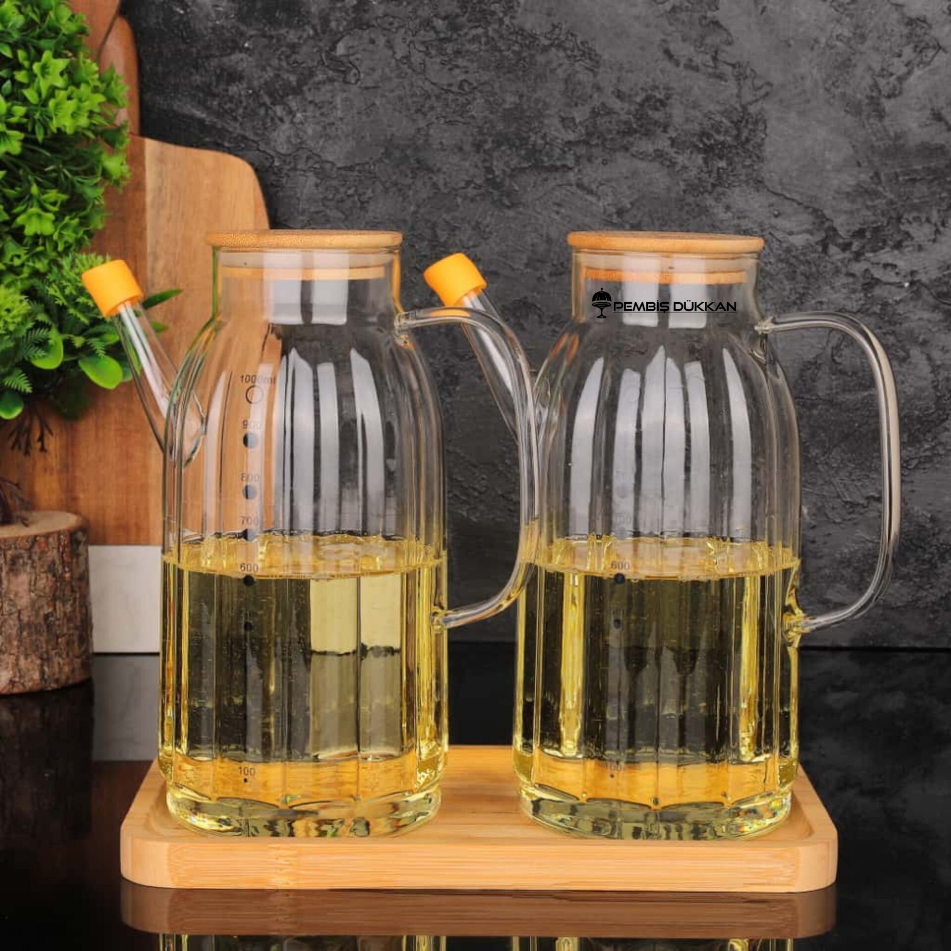 2 ADET BAMBU KAPAKLI YAĞDANLIK GLA 02 + DİKDÖRTGEN ALT BAMBU SET NO 22