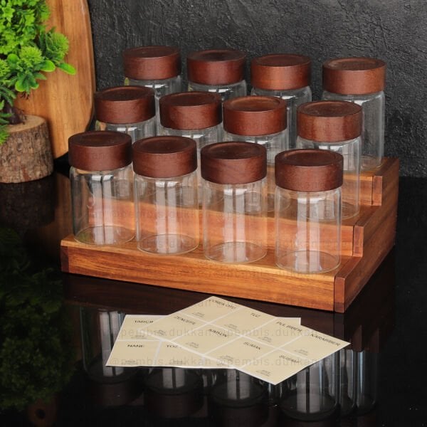 AKASYA STANDLI 12Lİ  240 ML AKASYA KAPAKLI BAHARATLIK KOMBİN NO 2