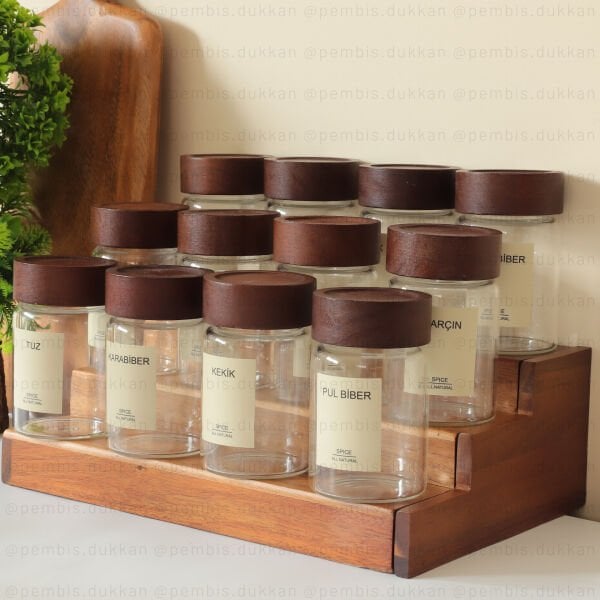 AKASYA STANDLI 12Lİ  240 ML AKASYA KAPAKLI BAHARATLIK KOMBİN NO 2