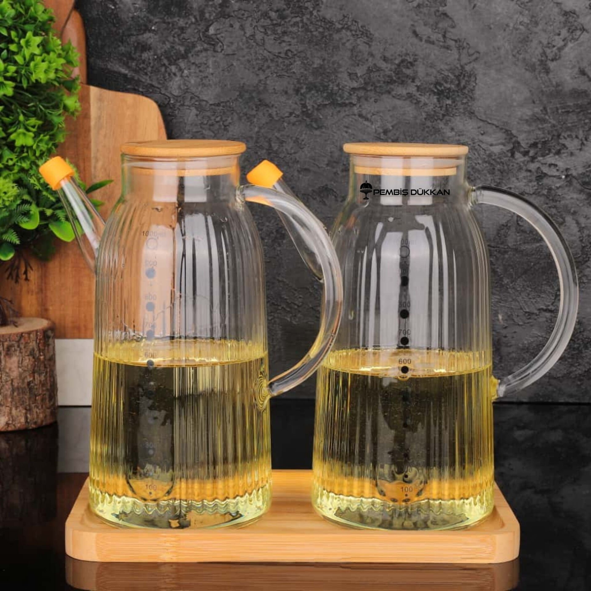 2 ADET BAMBU KAPAKLI YAĞDANLIK GLA 04 + DİKDÖRTGEN ALT BAMBU SET NO 23