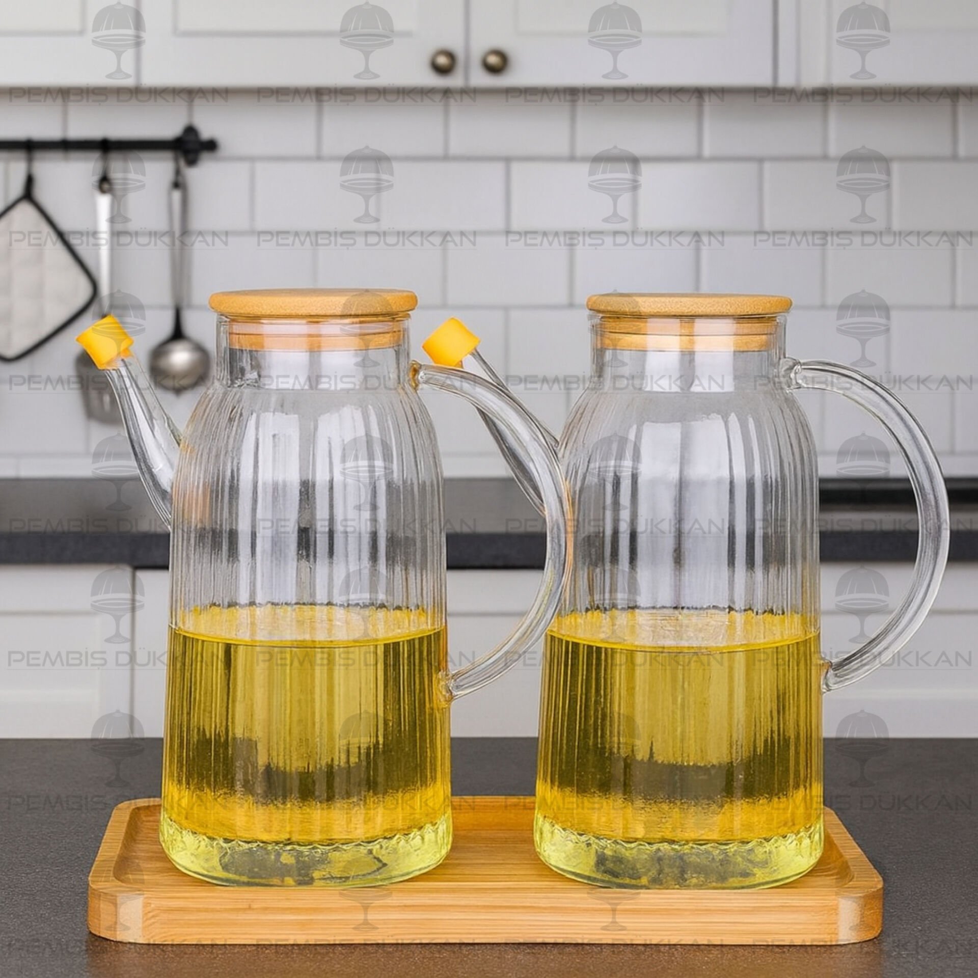 BAMBU ALTLIKLI, 2Lİ İNCE ÇİZGİLİ BAMBU YAĞDANLIK SET (GLA04 + MN574)