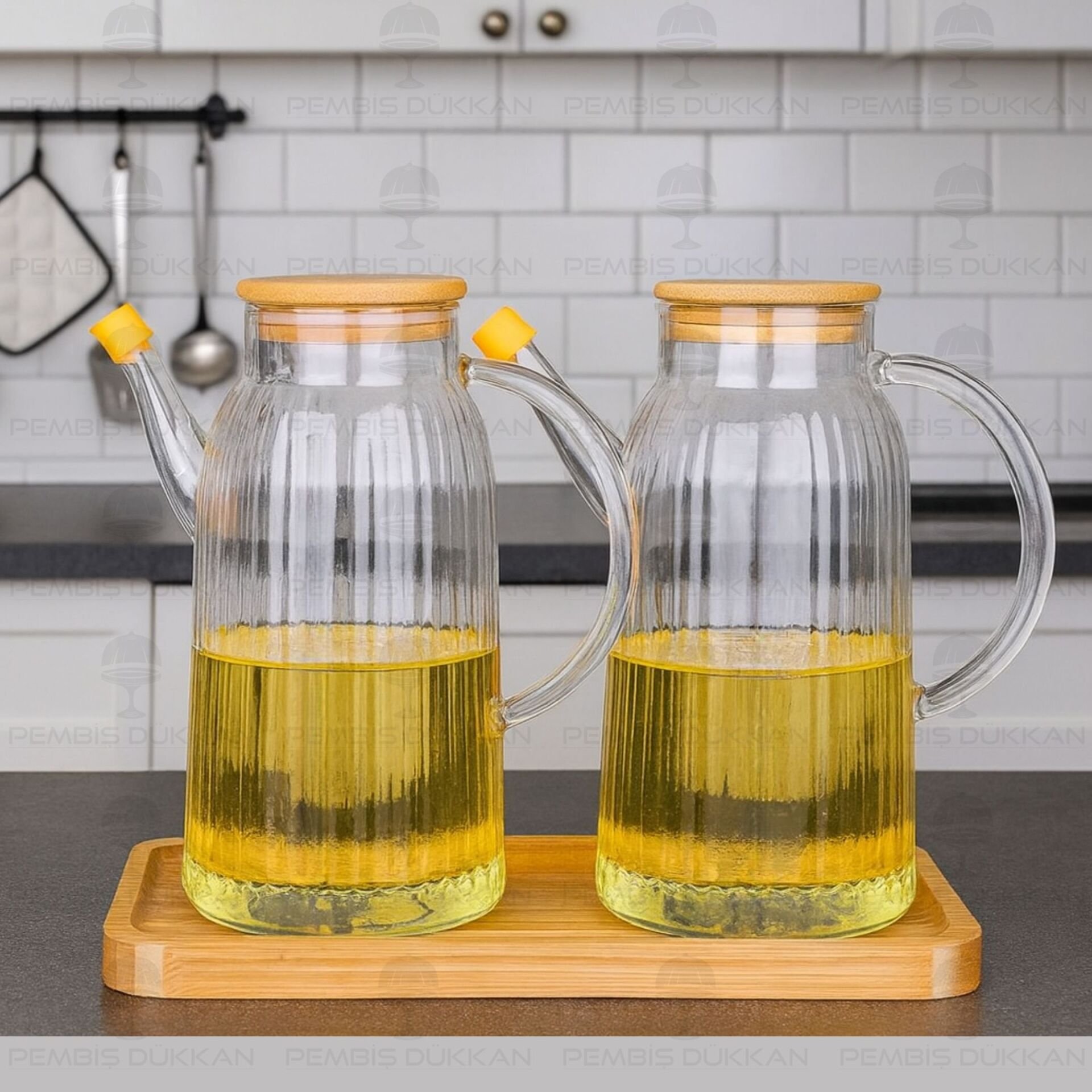 BAMBU ALTLIKLI, 2Lİ İNCE ÇİZGİLİ BAMBU YAĞDANLIK SET (GLA04 + MN574)