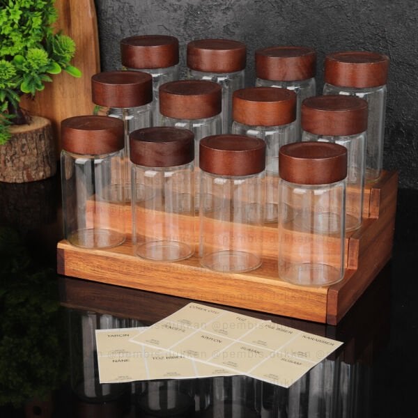 AKASYA STANDLI 12Lİ  300 ML AKASYA KAPAKLI BAHARATLIK KOMBİN NO 3