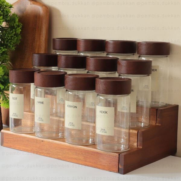 AKASYA STANDLI 12Lİ  300 ML AKASYA KAPAKLI BAHARALTIK KOMBİN NO 3