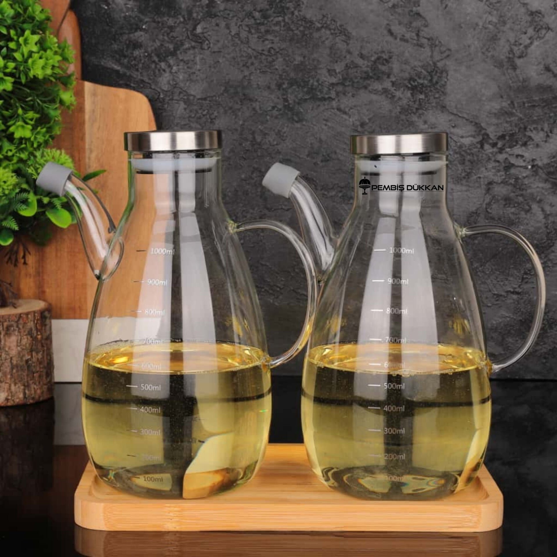 2 ADET METAL KAPAKLI YAĞDANLIK GLA 017 + DİKDÖRTGEN ALT BAMBU SET NO 25