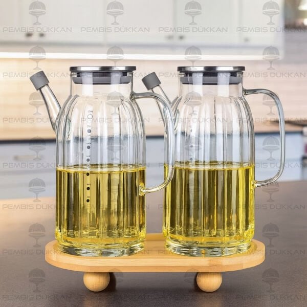 2 ADET METAL KAPAKLI YAĞDANLIK GLA 01 + OVAL TOP AYAKLI ALT BAMBU SET NO 26