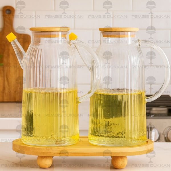 2 ADET BAMBU KAPAKLI YAĞDANLIK GLA 04 + OVAL TOP AYAKLI ALT BAMBU SET NO 28