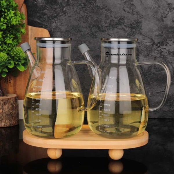 Bambu Altlıklı, 2li Tess Metal Yağdanlık Set (Gla016 + 1094)