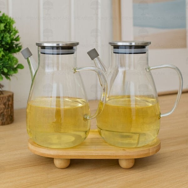 Bambu Altlıklı, 2li Tess Metal Yağdanlık Set (Gla016 + 1094)