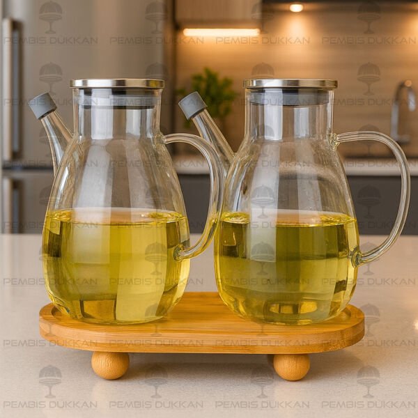 2Lİ METAL KAPAKLI YAĞDANLIK GLA 016 + OVAL TOP AYAKLI ALT BAMBU SET NO 29