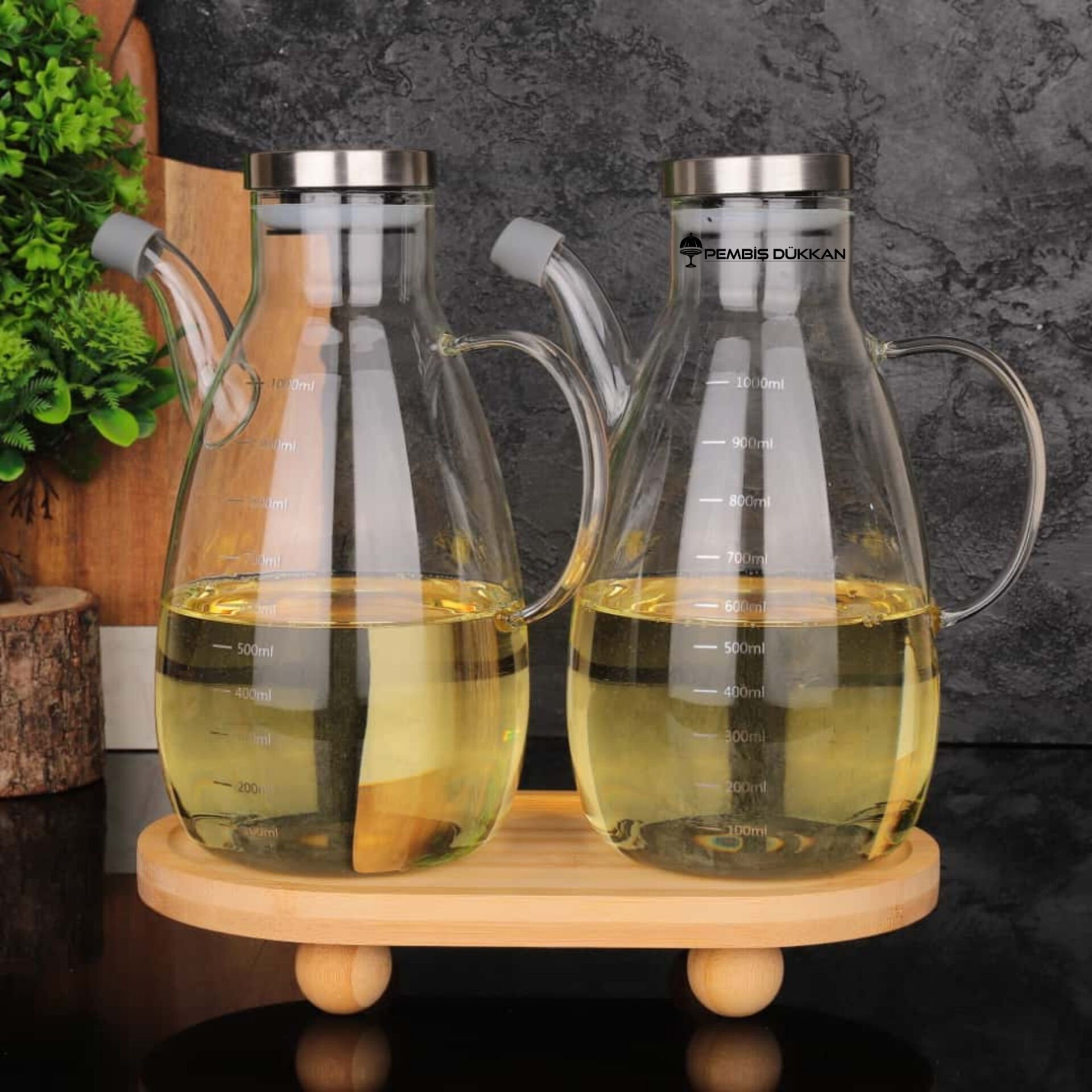 2 ADET METAL KAPAKLI YAĞDANLIK GLA 017 + OVAL TOP AYAKLI ALT BAMBU SET NO 30
