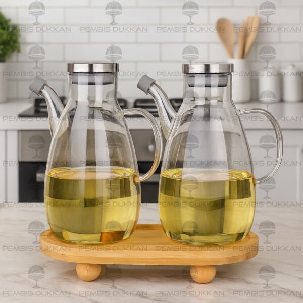 2 ADET METAL KAPAKLI YAĞDANLIK GLA 017 + OVAL TOP AYAKLI ALT BAMBU SET NO 30