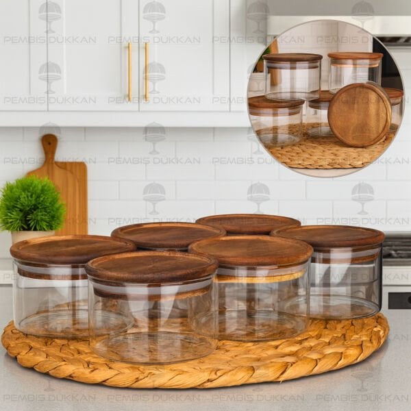 6 ADET YUVARLAK 300ML AKASYA KAPAKLI, CAM KAHVALTILIK (BOR 017)