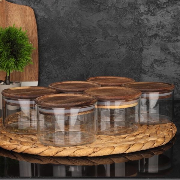 6 ADET YUVARLAK 300ML AKASYA KAPAKLI, CAM KAHVALTILIK (BOR 017)