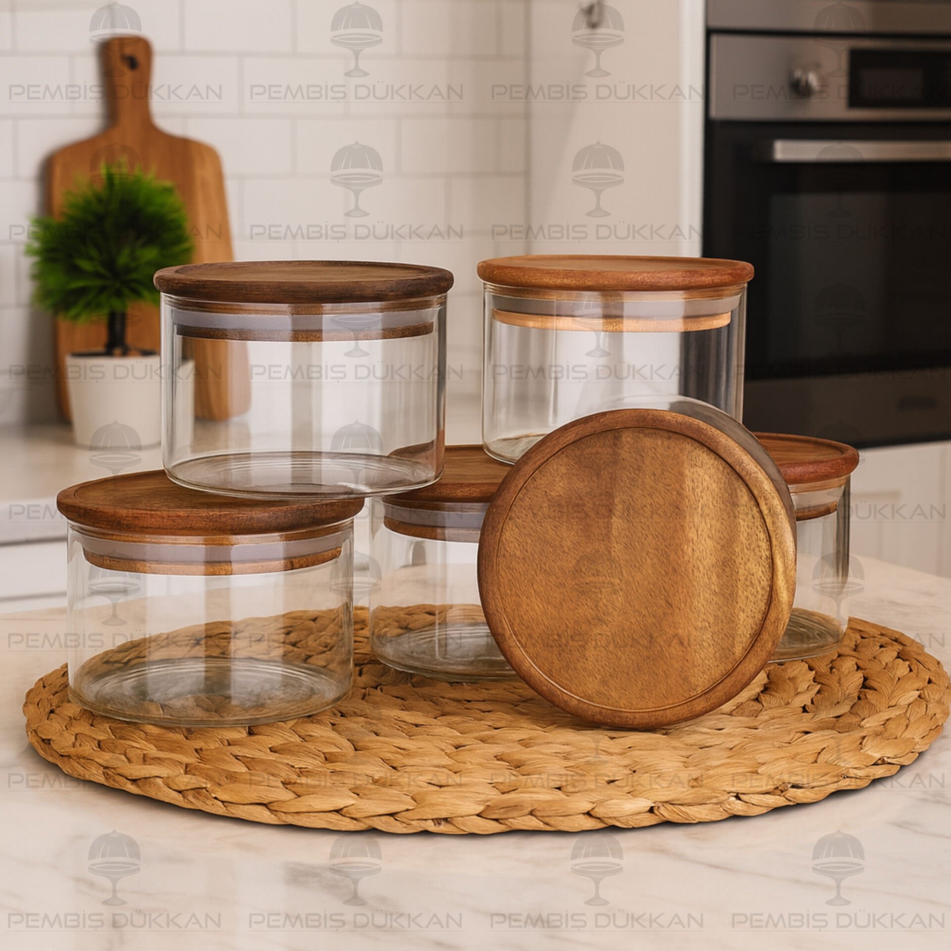 6 ADET YUVARLAK 300ML AKASYA KAPAKLI, CAM KAHVALTILIK (BOR 017)