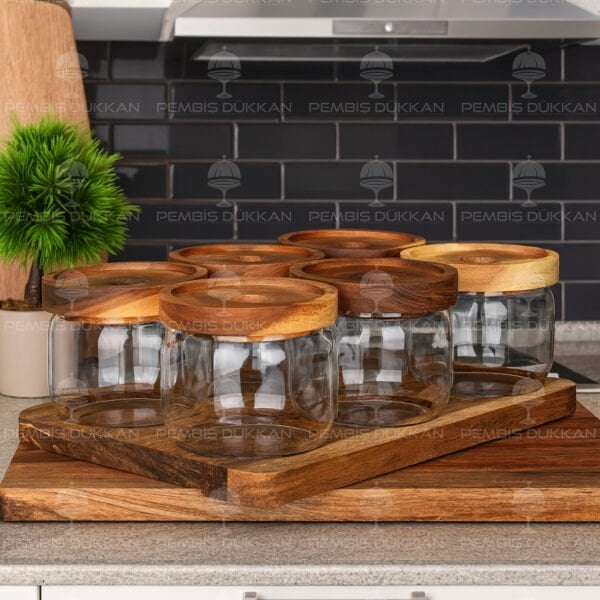 6LI RİNG AKASYA KAPAKLI, TEPSİLİ CAM KAHVALTILIK (BOR 009)