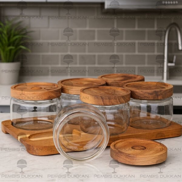 6LI RİNG AKASYA KAPAKLI, TEPSİLİ CAM KAHVALTILIK (BOR 009)