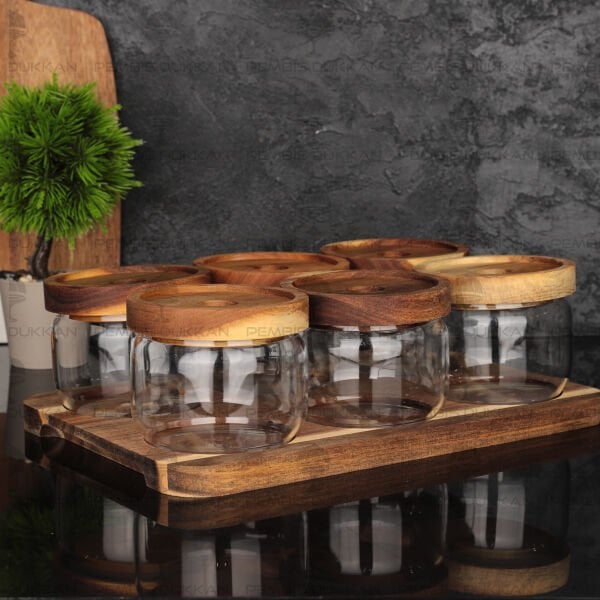 6LI RİNG AKASYA KAPAKLI, TEPSİLİ CAM KAHVALTILIK (BOR 009)