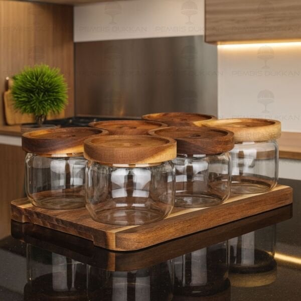 6LI RİNG AKASYA KAPAKLI, TEPSİLİ CAM KAHVALTILIK (BOR 009)