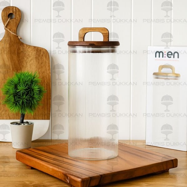 LİNES 1500ML AKASYA KAPAKLI, SIK ÇİZGİLİ KAVANOZ (BOR044)