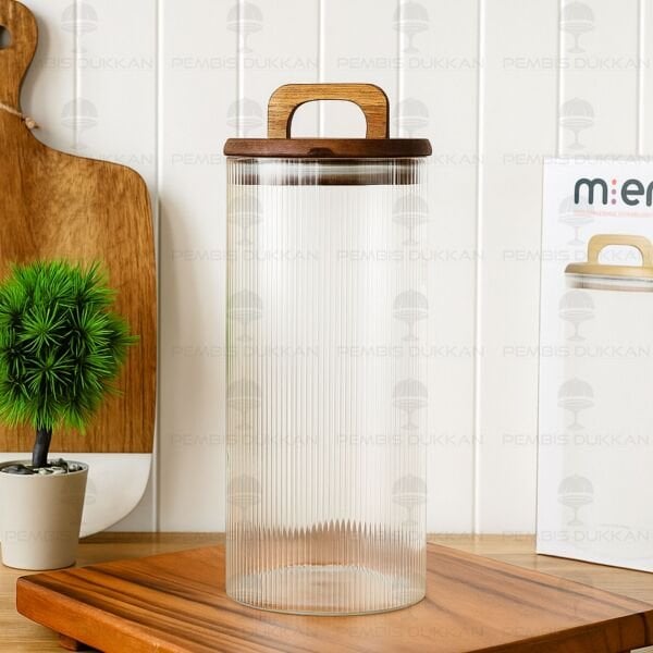 LİNES 1500ML AKASYA KAPAKLI, SIK ÇİZGİLİ KAVANOZ (BOR044)