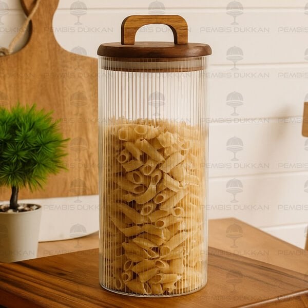 LİNES 1500ML AKASYA KAPAKLI, SIK ÇİZGİLİ KAVANOZ (BOR044)