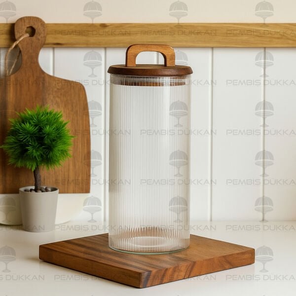 1 ADET LİNES 1500ML AKASYA KAPAKLI, SIK ÇİZGİLİ KAVANOZ (BOR 044)