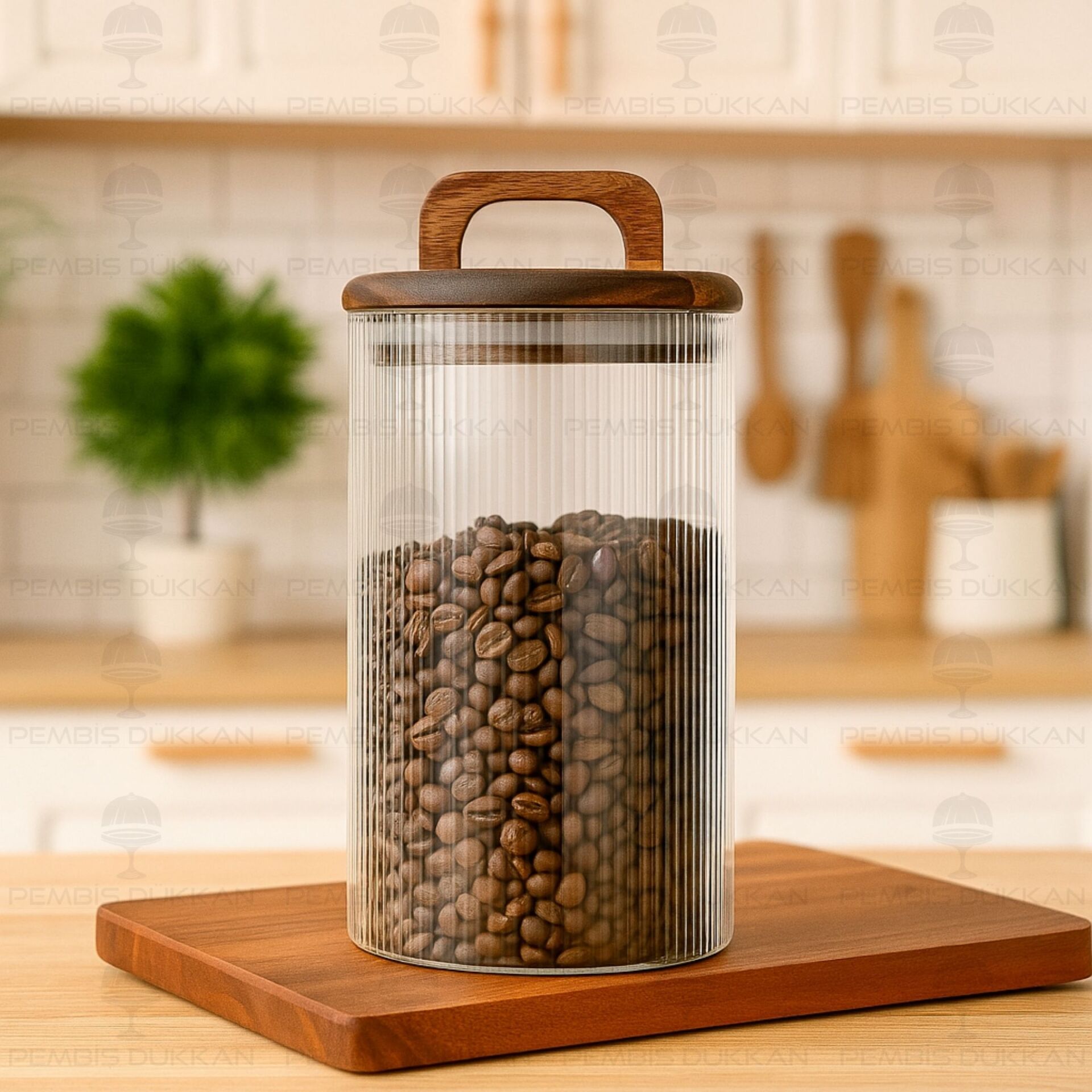 LİNES 1200ML AKASYA KAPAKLI, SIK ÇİZGİLİ KAVANOZ (BOR043)