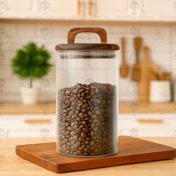 LİNES 1200ML AKASYA KAPAKLI, SIK ÇİZGİLİ KAVANOZ (BOR043)