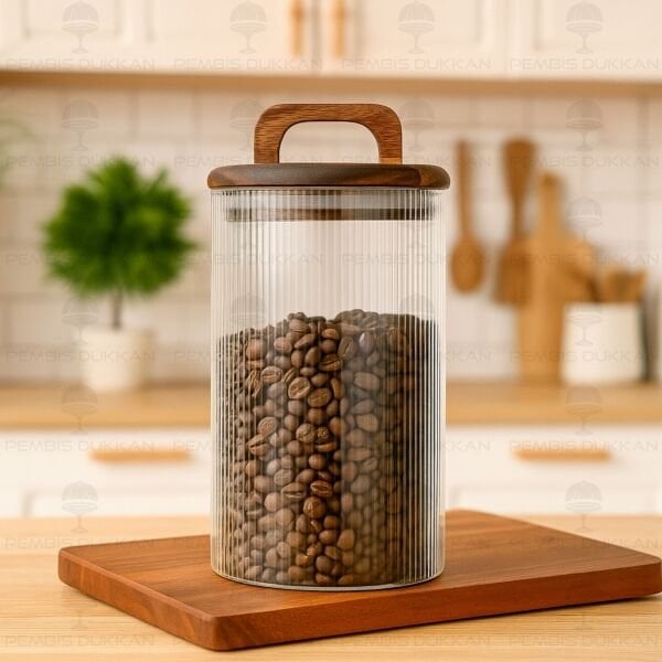 LİNES 1200ML AKASYA KAPAKLI, SIK ÇİZGİLİ KAVANOZ (BOR043)