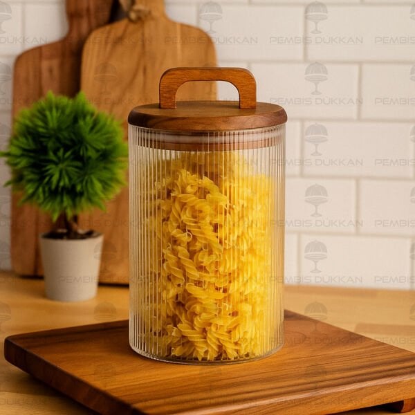 LİNES 900ML AKASYA KAPAKLI, SIK ÇİZGİLİ KAVANOZ (BOR042)