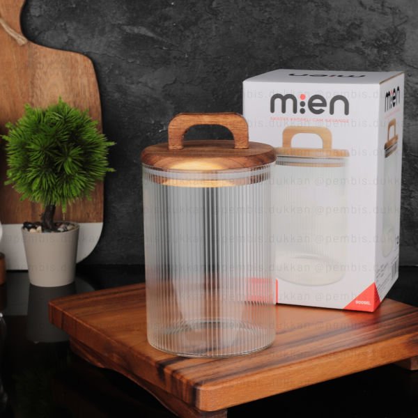 1 ADET LİNES 900ML AKASYA KAPAKLI, SIK ÇİZGİLİ KAVANOZ (BOR 042)