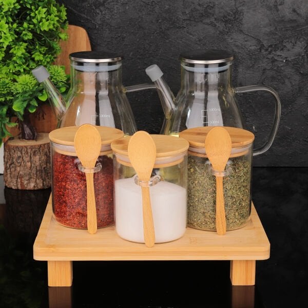 KARE STANDLI YAĞDANLIK & BAHARATLIK KOMBİN SET NO8