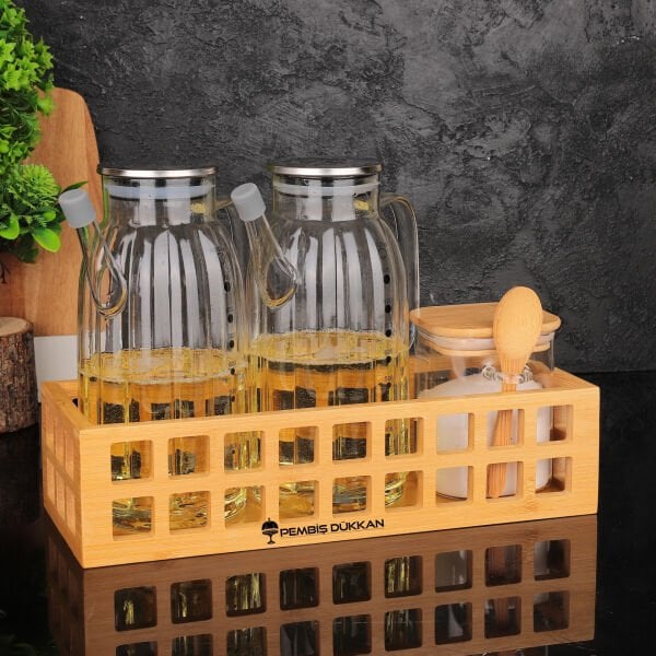 BAMBU DİKDÖRTGEN KASA BAHARATLIK & YAĞDANLIK KOMBİN SET NO 1