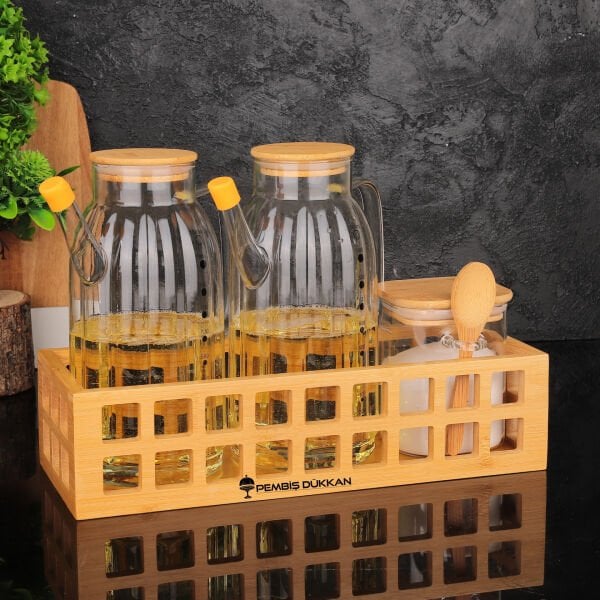 BAMBU DİKDÖRTGEN KASA BAHARATLIK & YAĞDANLIK KOMBİN SET NO 2