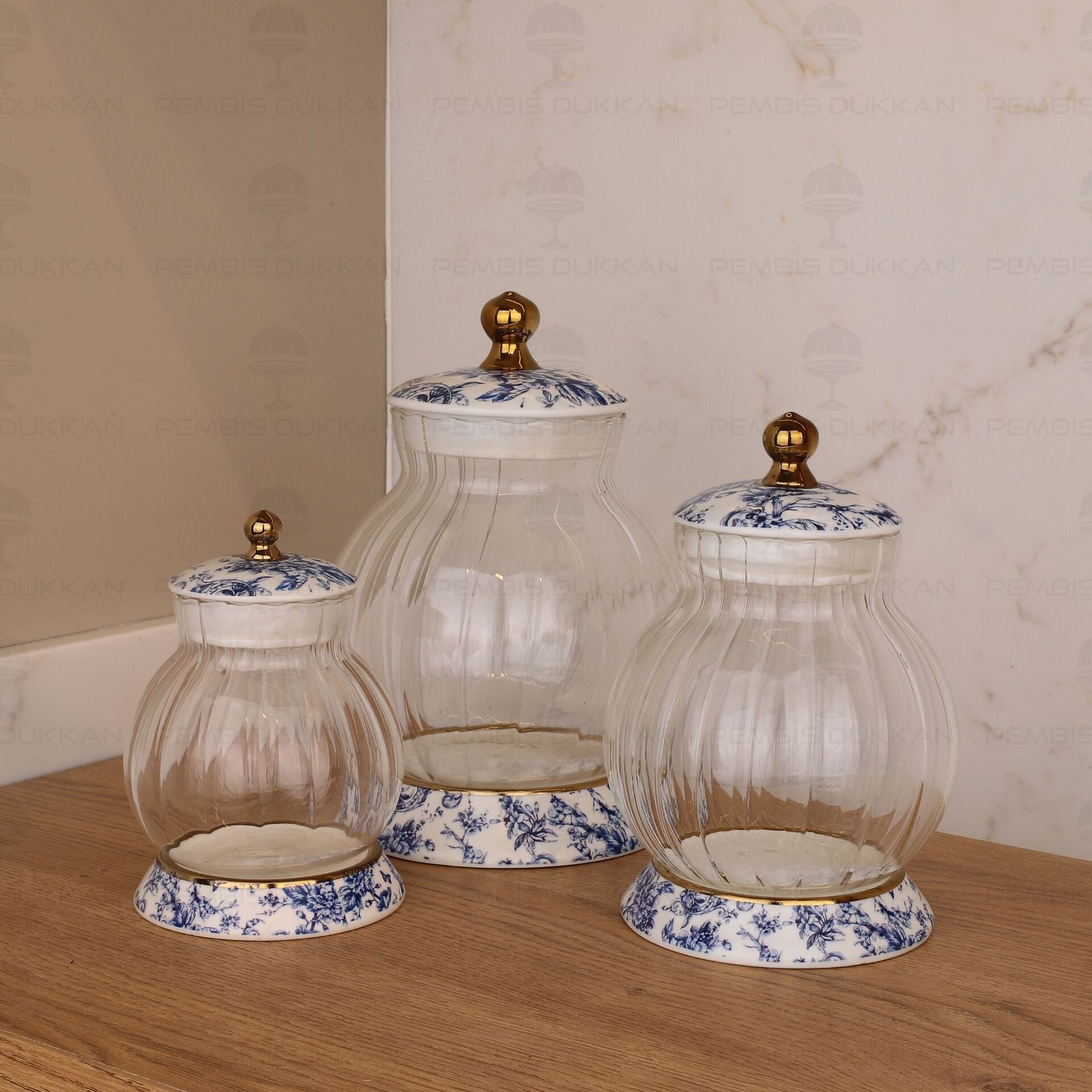 BLUE LİFE 3LÜ ÇİZGİLİ CAM KAVANOZ SET