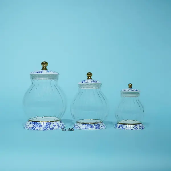 BLUE LİFE 3LÜ ÇİZGİLİ CAM KAVANOZ SET