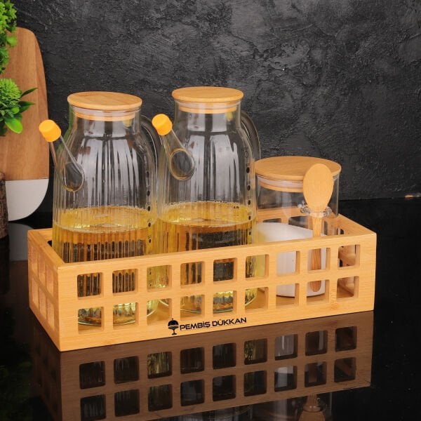 BAMBU DİKDÖRTGEN KASA BAHARATLIK & YAĞDANLIK KOMBİN SET NO 8