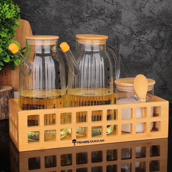 BAMBU DİKDÖRTGEN KASA BAHARATLIK & YAĞDANLIK KOMBİN SET NO 9