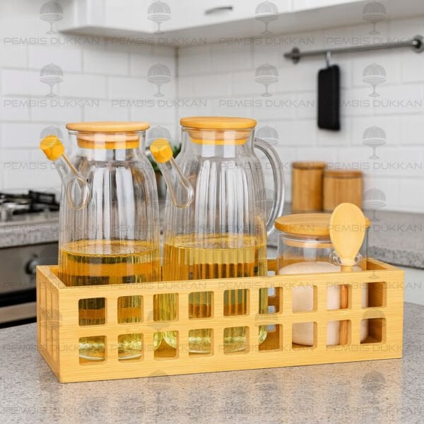 BAMBU DİKDÖRTGEN KASA BAHARATLIK & YAĞDANLIK KOMBİN SET NO 9