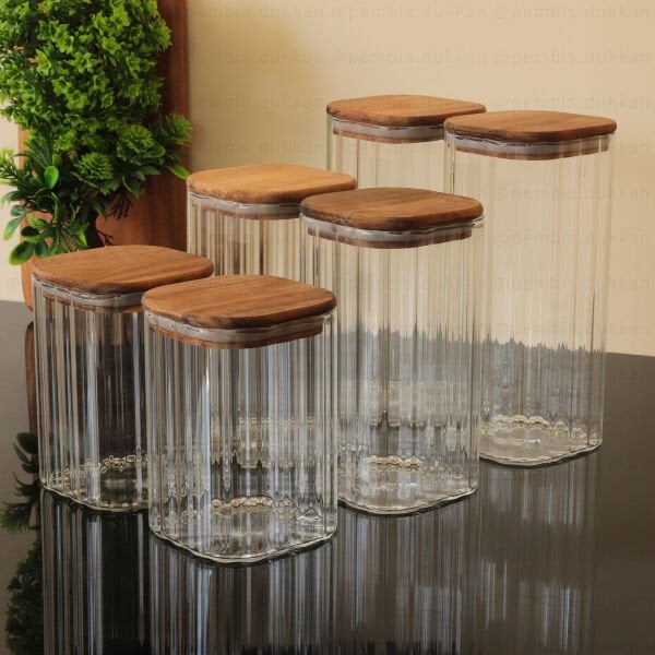 6LI AKASYA KARE KAPAKLI ERZAK KAVANOZU (1700ML + 1350ML+ 1050ML)