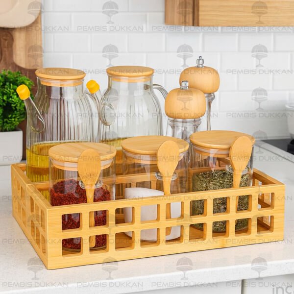BAMBU DİKDÖRTGEN KASA BAHARATLIK & YAĞDANLIK KOMBİN SET NO 11