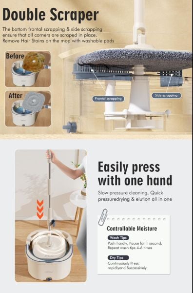 AROW KREM MASTER MOP, KİRLİ&TEMİZ SUYU AYIRMA TEMİZLİK SETİ